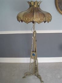 Large ornate floor lamp with stained glass shade 