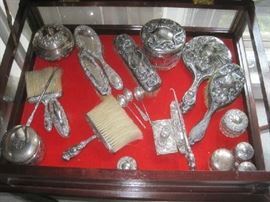 Selection of antique sterling dresser pieces, some parcel  dresser sets 