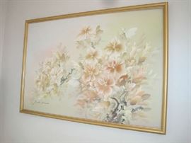Large pastel floral painting - signed 