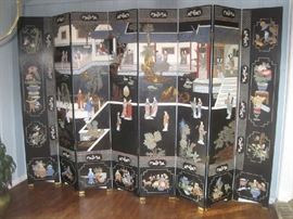Large Oriental folding privacy screen- 7' tall, 8 -16" panels