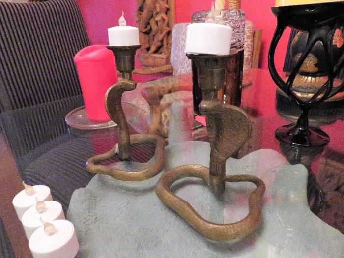 Heavy Brass Cobra Candle Holders