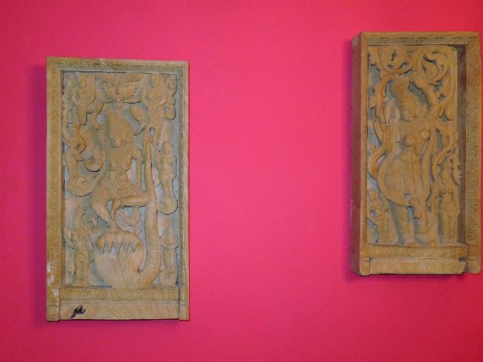 Large Indonesian Hand Carved Wood Panel 