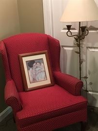 Wingback chair, floor lamp