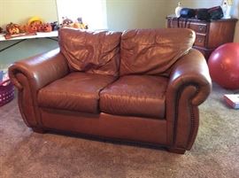 Dark Brown Leather Love Seat