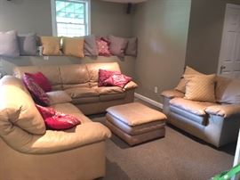Tan Leather Couch, Love Seat, Chair