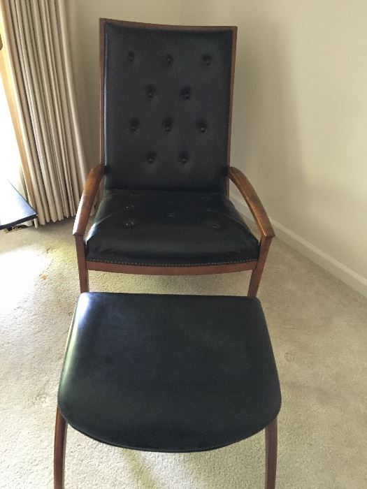 Leather (unmarked) chair & ottoman by Drexel 