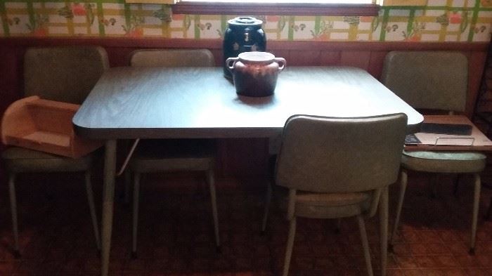 Vintage Formica top kitchen table and chairs - green