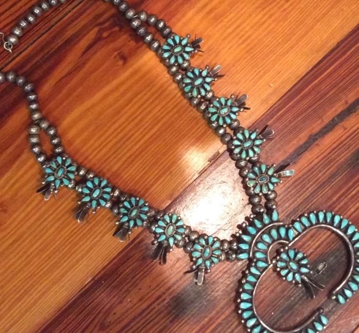 Old Zuni Indian squash blossom necklace. 