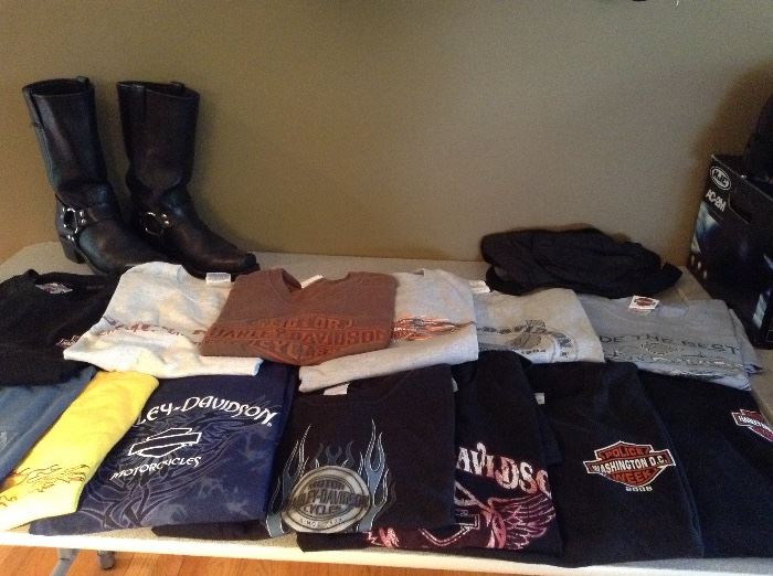 Frye boots, Harley Davidson t shirts