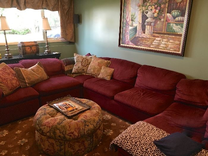 Red microfiber sectional sofa in great shape