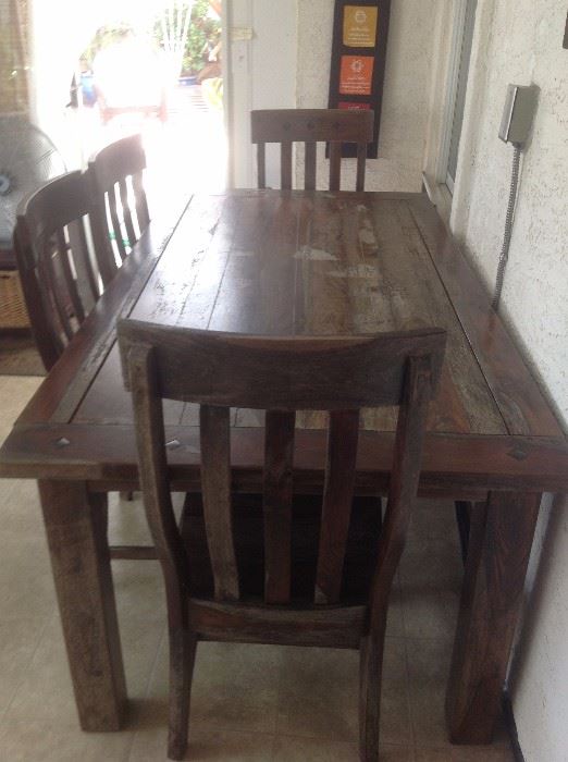 Pier 1 Dining Table-- Brazillian Wood with 4 chars and free bench (bench requires repairs)
