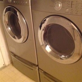 LG Stainless Steel Electric Washer and Dryer with Bottom Storage Drawers