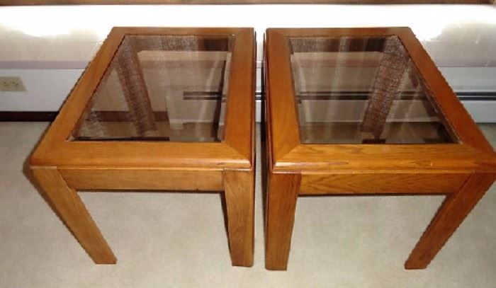 Set of wooden and glass side tables -2 glass top and wooden side tables: 20"W x 27"D x 19"H