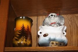 Majolica vase and poodle decanter