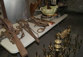 3 BEAR TRAPS, LARGE! 1) S. NEWHOUSE # 50, ONIEDA SIGNED;  2) M. HAMES BLACKSMITH MADE; 3) UNSIGNED, 39 1/2" wide; CHAINS & RINGS IN NICE CONDITION.