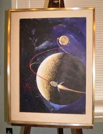 ROBERT McCALL, Signed Original.  Earth Rising, Apollo 8, Man's First Voyage to the Moon; 18" x 30 3/4" NASA Painting.