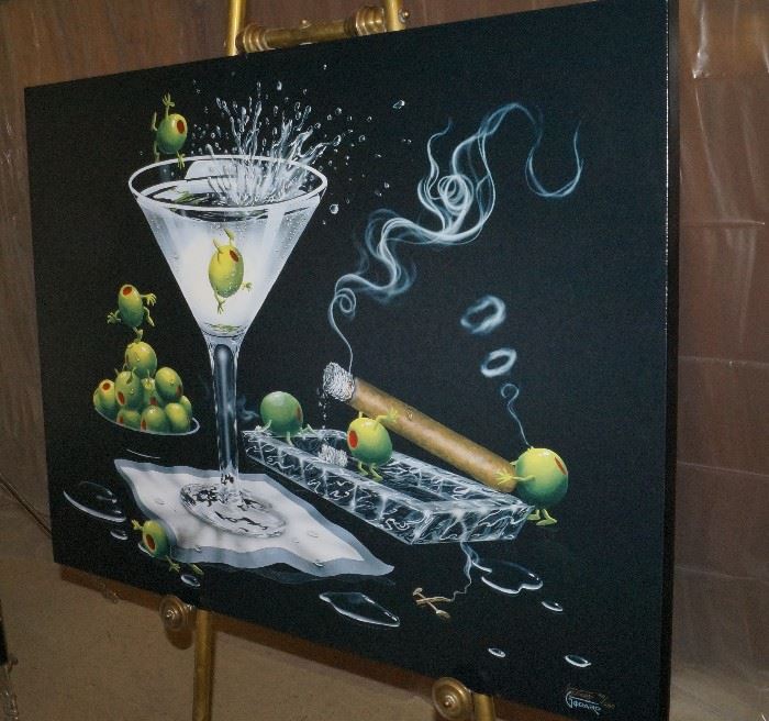 MICHAEL GODARD, 2002 Giclee on Canvas, 28.25" x 37.5", COA, 90/250, "OLIVE PARTY 'ITS ON".