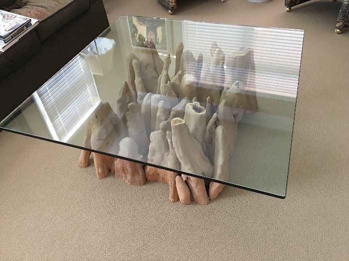 Glass top cypress root table
