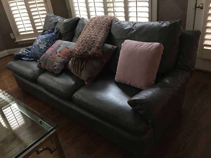 Denim colored leather sofa