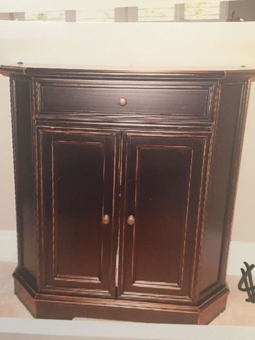  Piccola Black Cabinet $42.50.00  Like New Cabinet for Small Spaces,  Hardwood and Veneers 28.5" X 27" X 10".  Drawer opens with doors below.  (From Ballard Design) Beautiful Piece!   **BUY IT NOW PAYPAL** LOT# 303   
