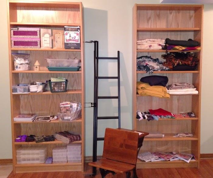 Craft items, scarves, vintage desk, book cases, ladder