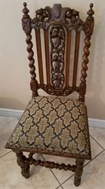 1800's Heavily carved Dinning Chair
Swirl Spindles with carved leaves and acorns
Upholstered seat