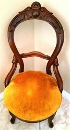 Parlor Chair
Mid 1800's Carved with Open Back 
Re-Upholstered seat
