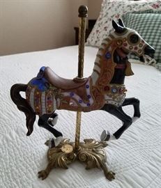 Tobin Fraley Carrousel Horse 
Black Horse in Gold Armor & Rhinestones
On a brass stand
