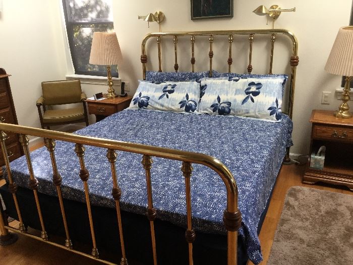 Brass bed frame with California King mattress