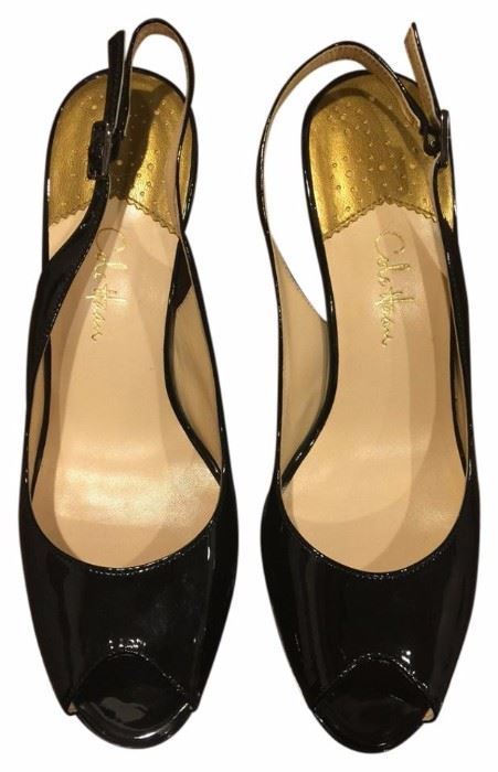 Cole Haan Nike Air black Patent Leather open Toe Sling back Heels size 6.5 Black Pumps Shoes