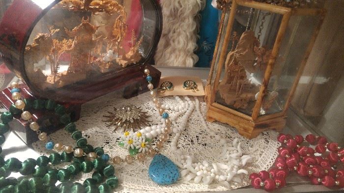 Vintage Costume Jewelry& Chinese cork carvings