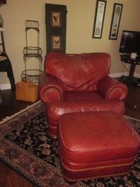 Leather Chair w/ ottoman, Karistan Rug 