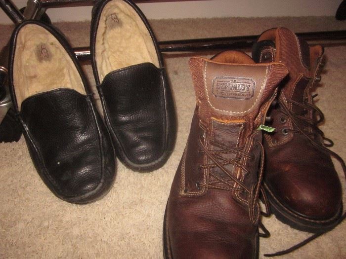 Mens' Ugg slippers, Leather work boots 