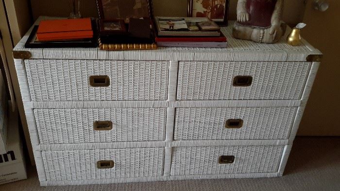 White wicker storage drawers