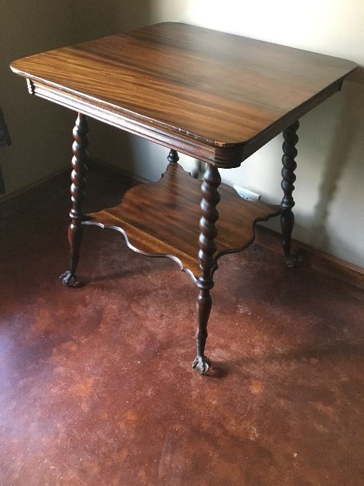 Antique Barley Twist Oak Parlor Table with Glass Ball Claw Feet. Additional photos available, email seller.  29.25"H x 26"W x 26"D 