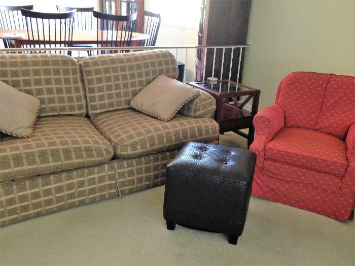 smaller sofa, side chair and ottoman