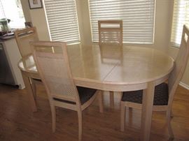 6ft dining table 2 leaves, 4 chairs Breaks down to a 3ft round