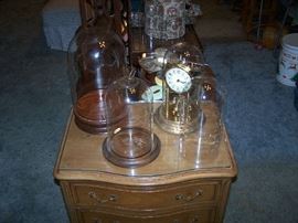 GLASS DOMES, CLOCK & NIGHT STAND
