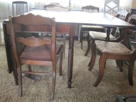 mahogany drop leaf table & chairs