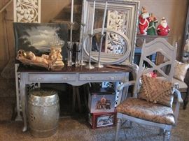 sofa table, baby Jesus & armchair