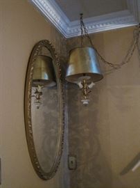 oval mirror & hanging lamp