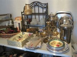 revere ware & silver plate & wine glasses