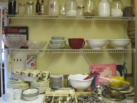 dishes, Silver ware, kitchen bowls & utensils 