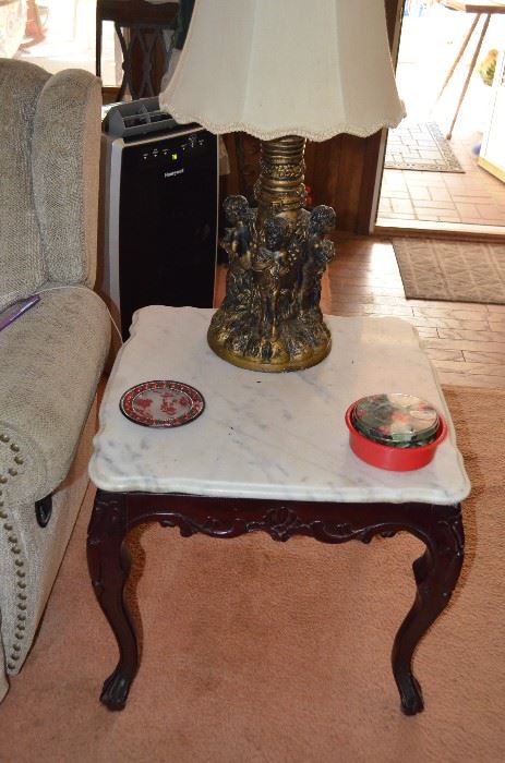 2 Marble Top End Tables and a Matching Marble Top Coffee Table