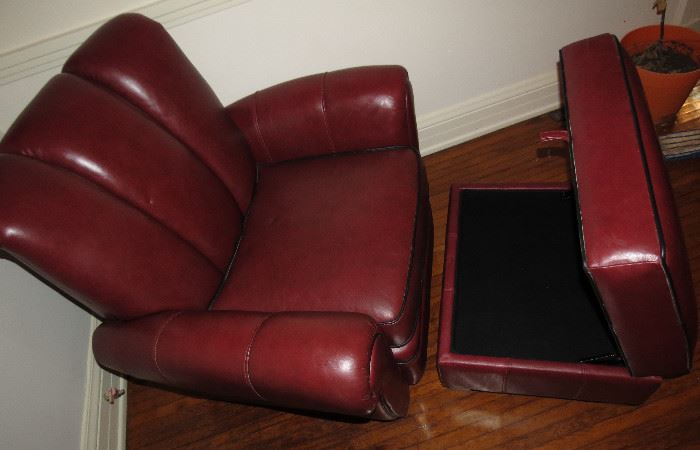 Beautiful Leather recliner with Leather Ottoman that opens for storage. Very Very Nice