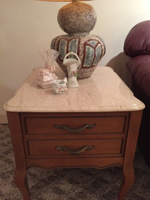 2 marble top end tables