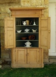 English corner cabinet with original green paint on interior