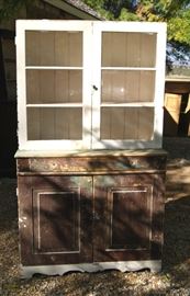 Partially stripped pine cupboard from Utah with original wavy glass
