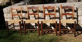 Set of 4 Old Hickory Chairs, stamped with maker's mark and brass tags