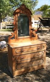 Pine Eastlake chest of drawers with mirror, American Cottage style